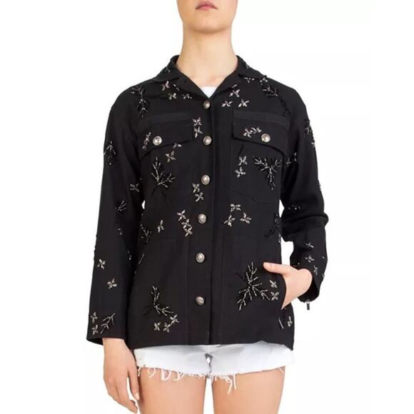 NWT The Kooples Metallic Beaded & Embroidered Jacket Black Women’s Size Small/ 4 - Picture 6 of 14